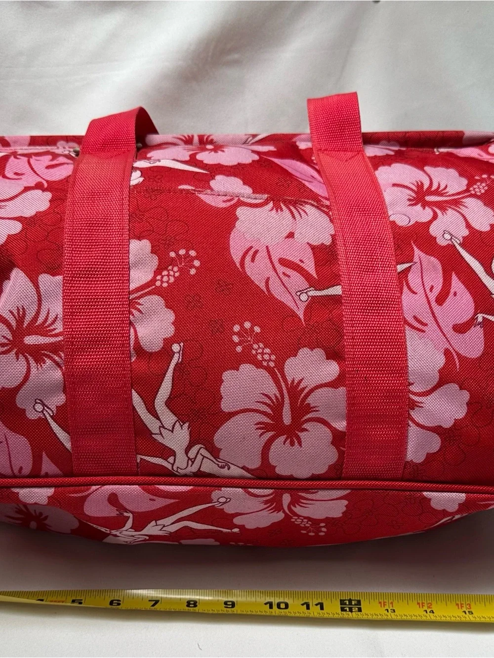 DISNEY TRADER JOE’S PRINT TINKER BELL DUFFEL TRAVEL BAG HAWAIIAN HIBISCUS FLORAL